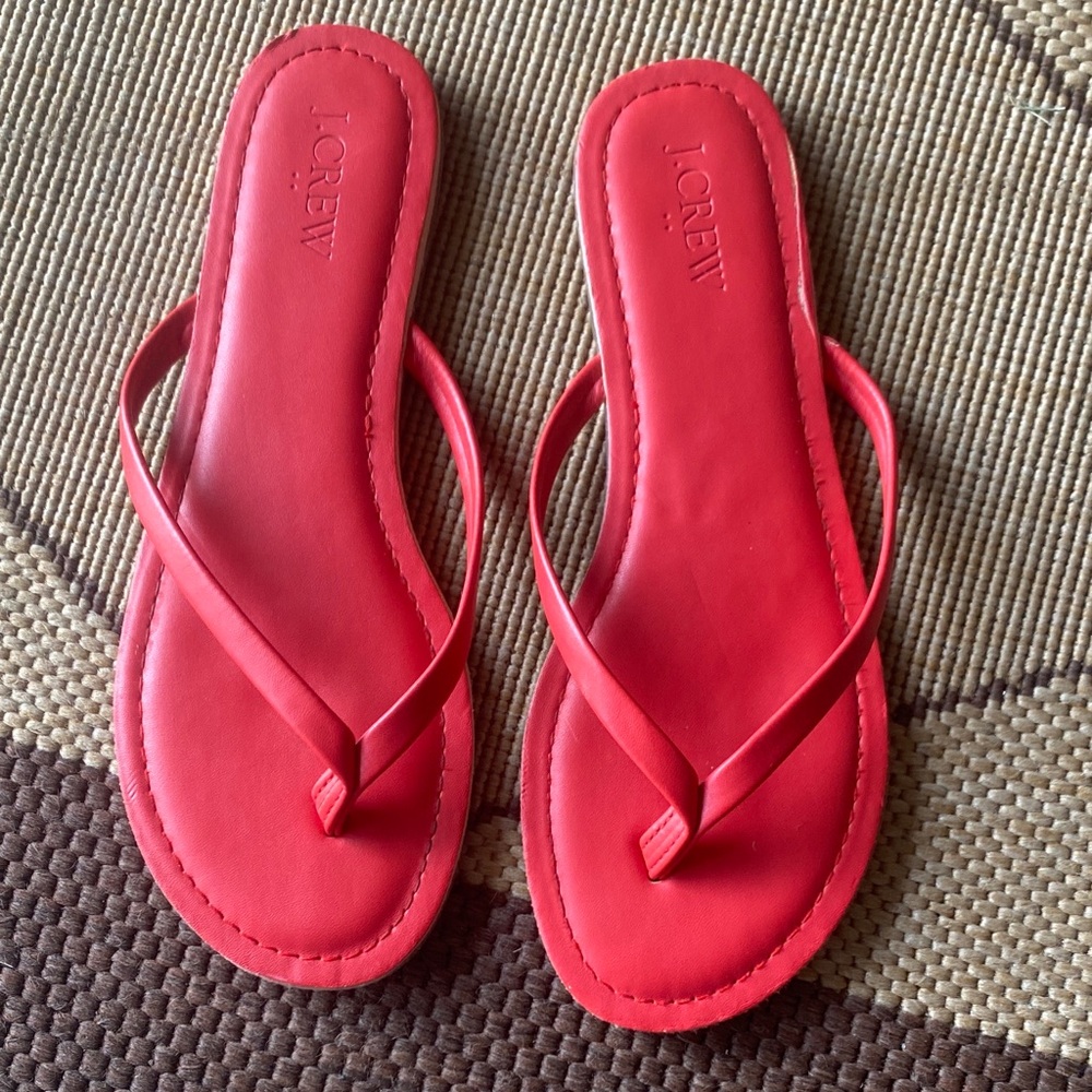J. Crew Red Leather Flip Flop Sandals